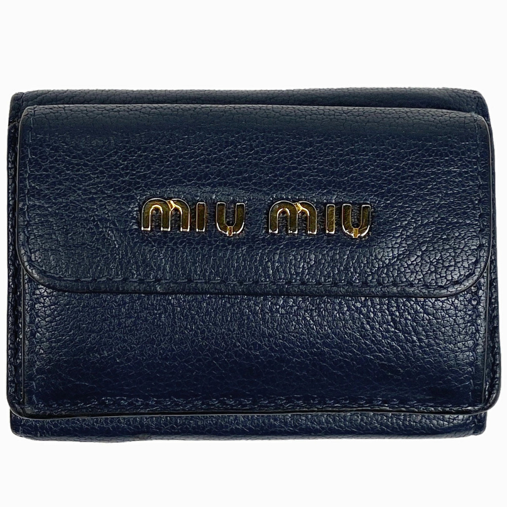 Miu Miu Tri fold Wallet Compact Leather Navy Blue